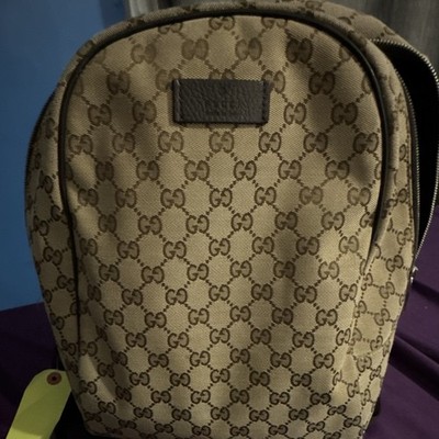 Gucci GG Monogram Beige/Brown Zip Backpack Women s Silver Hardware Lined