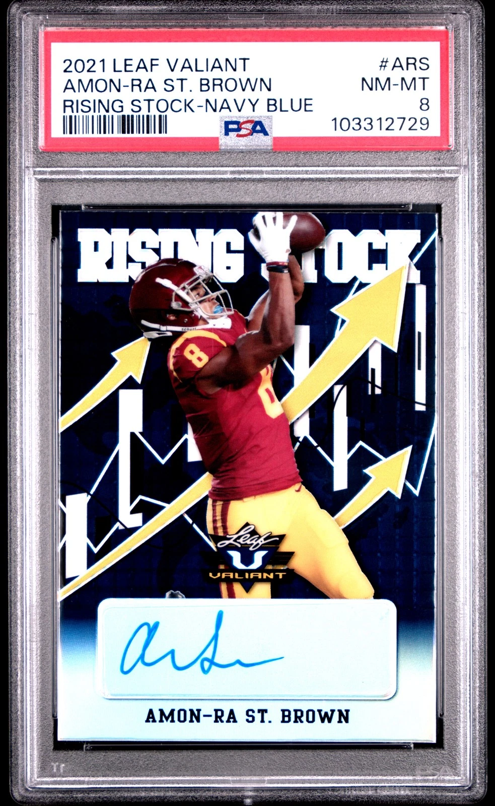 Amon-Ra St. Brown Leaf Valiant Rising Stock Autographs #ARS Navy Blue