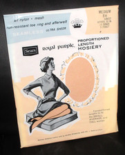 Vintage Royal Purple Nylons Size Sears 8.5 Medium SUNSET Beige Taupe STOCKINGS