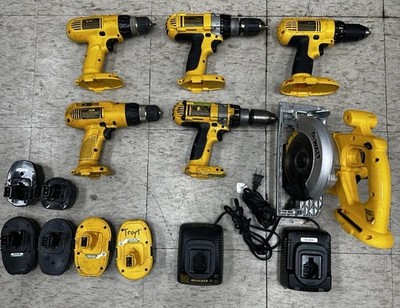 Lot of 14 Dewalt tools Chargers And Batteries 18 volt and 14 volt
