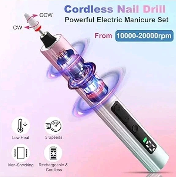 Cordless Nail Drill Machine File Manicure LED Art Drill Kits - Image 2 of 4