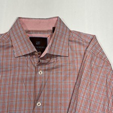 Tattersall London Shirt Mens 16 34/35 Casual Button Up Orange And Blue Plaid