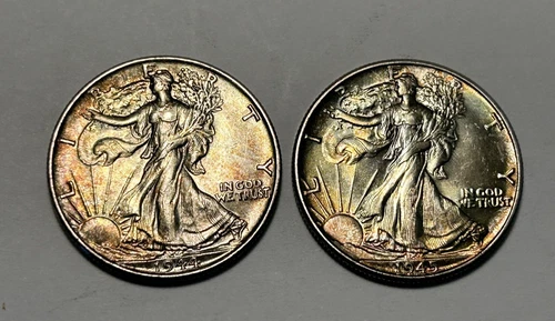 1944 AND 1945 AU-BU WALKING LIBERTY HALF DOLLAR