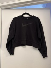 Womens Black Nike cropped Sweatshirt chenille swoosh logo Dri-FIT S