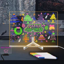 Acrylic Dry Erase Board with Light up Stand, 11.81" x 7.87" Clear White Board, E