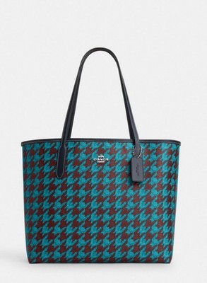 NWT Coach CJ626 City Tote with Houndstooth Print in Canvas Leather