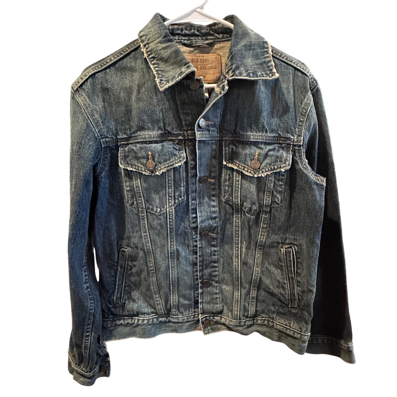 Old Navy Blue Jeans Denim Jacket Distressed Classic Fit Mens Size S