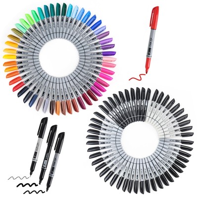 100 Pack Permanent Markers Bulk - 50 Assorted Colors + 50 Black Waterproof Qu...