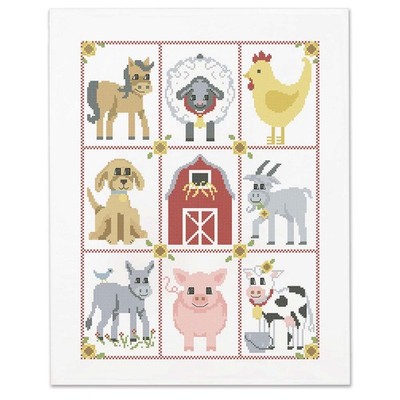 Herrschners  Farming Friends Lap Quilt Top Stamped Cross-Stitch Kit