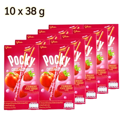 Pocky Crush Strawberry Peach Yogurt Biscuit Sticks 1.34 oz, Pack of 10【US DDP】