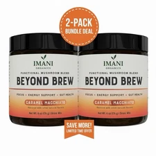 2-PACK CARAMEL Beyond Brew Mushroom Coffee 7-in-1 Cacao Energy/focus/Gut/Mental!