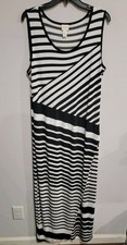 Chico's Maxi Dress Microfiber Striped Faux Wrap Black White Sleeveless Sz 2 Or L