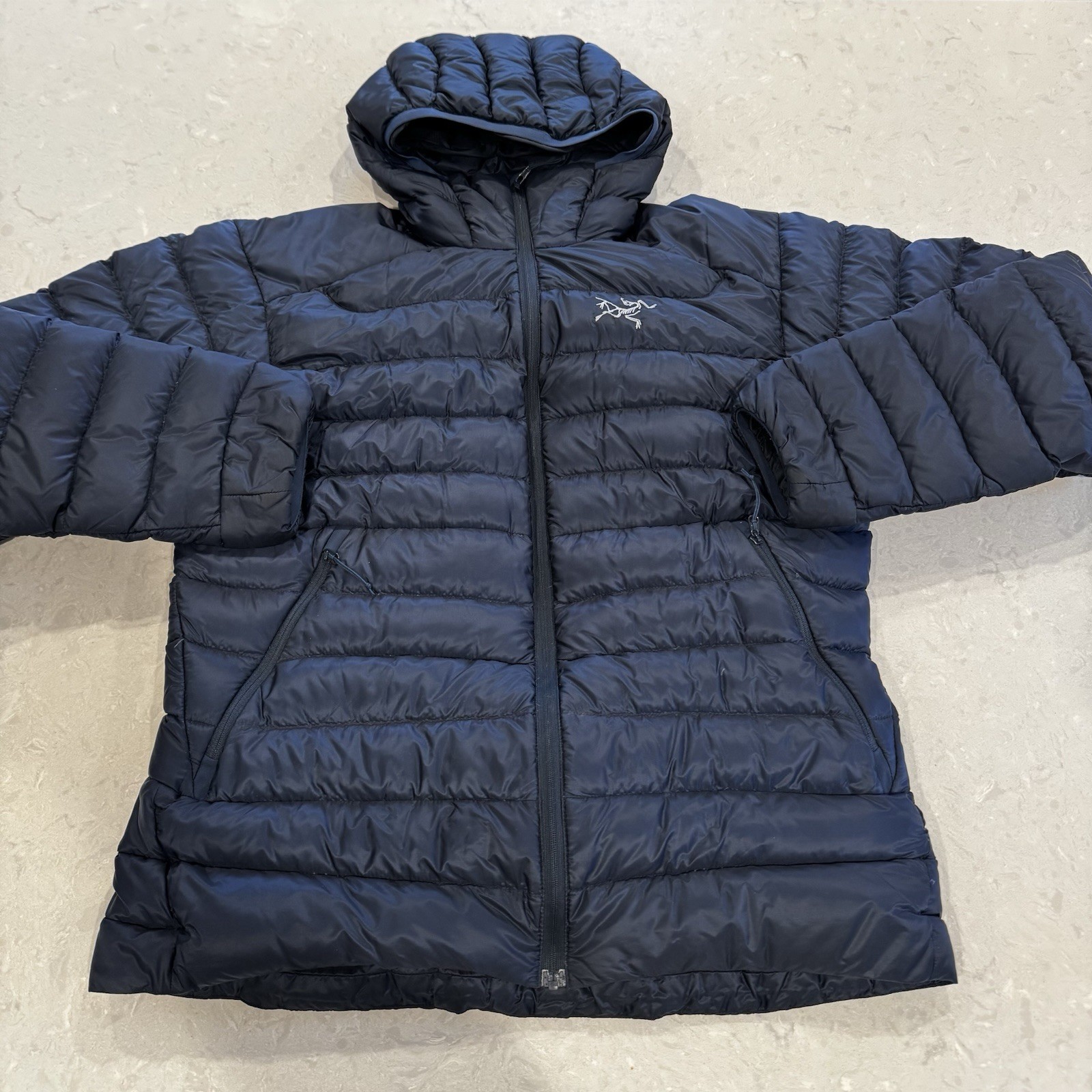 Arc'teryx Uomo S P Navy Cerio Felpa Giacca Cappotto Piumino Riparato Foro