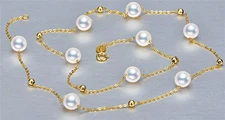 18K Solid Gold Real White Japanese Akoya 6-6.5mm Pearl Necklace Fine Jewelry