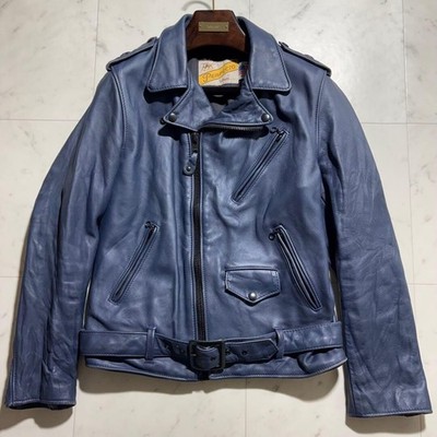 Schott Leather Jacket Navy Size 40 L Double Riders Perfecto Cowhide Authentic