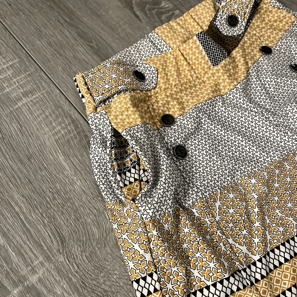 Pantalones Robert Louis Mujer M Dorado/Marrón Patrón Pierna Ancha con Paquetes Foto 3 de 4