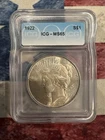 1922 Peace Dollar $1 ICG MS65 90% Silver High Grade Gem Coin BU
