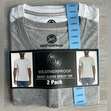 WP Weatherproof® Men's 2 Pack Short Sleeve Henley Size Large White/Gray