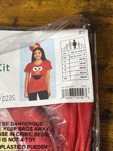 Adult S/M To Size 8 Sesame Street Elmo Costume Kit With Headband And Shirt - Picture 4 of 4