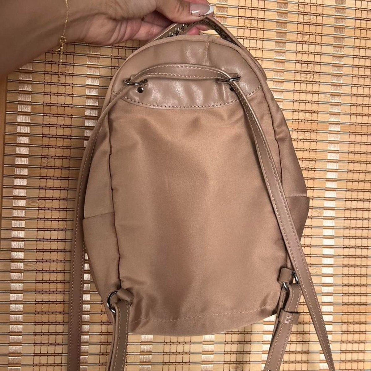 Stella McCartney Falabella Go Mini Backpack Camel Nylon Chain Detail STELLA MCCARTNEY - Falabella mini tote bag | Leam Roma  main image 3
