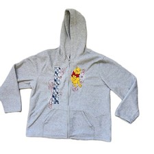 VTG Disney Winnie the Pooh Hoodie Womens XL Gray Zip Up Sweatshirt Embroidered