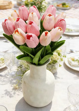 Artificial Silk Pink Tulips Bunch Bouquet x 10 - Fast Delivery