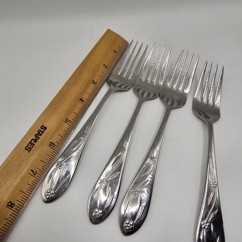Temp-Tations OLD WORLD Floral Salad Fork Stainless Round Tip Silver Flatware 4 - Image 3 of 4