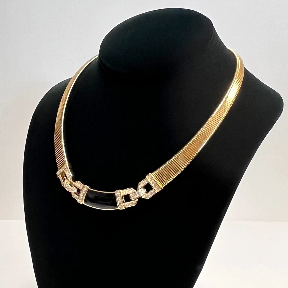 Gargantilla Omega vintage Christian Dior de los años 80 esmalte negro pedrería entrelazado Foto 4 de 4