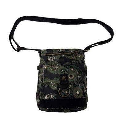 Kipling Green & Black Floral Small Fold Over Crossbody Purse Bag