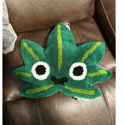Urban Outfitters Leaf-Shaped Plush Throw Pillow Green/White/Black Decor