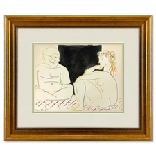 Pablo Picasso (1881-1973), "La Comedie Humaine 27.1.54-I" Framed Vintage Lithogr