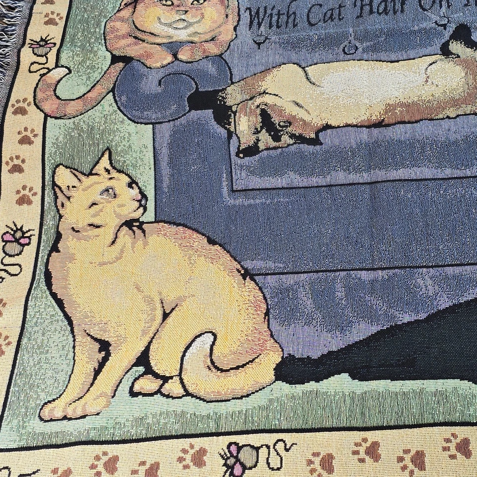 Woven Tapestry Cat Throw Blanket Multicolored Cotton Cat Lover Gift Animal Lover - Image 3 of 4