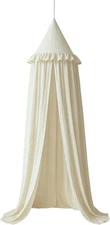 Kids Bed Canopy with Ruffles, Pastel Neutral Color for Boys & Girls, Frilled Cot