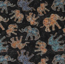 Cotton Bohemian Elephants Animals African Fabric Print by the Yard D378.39