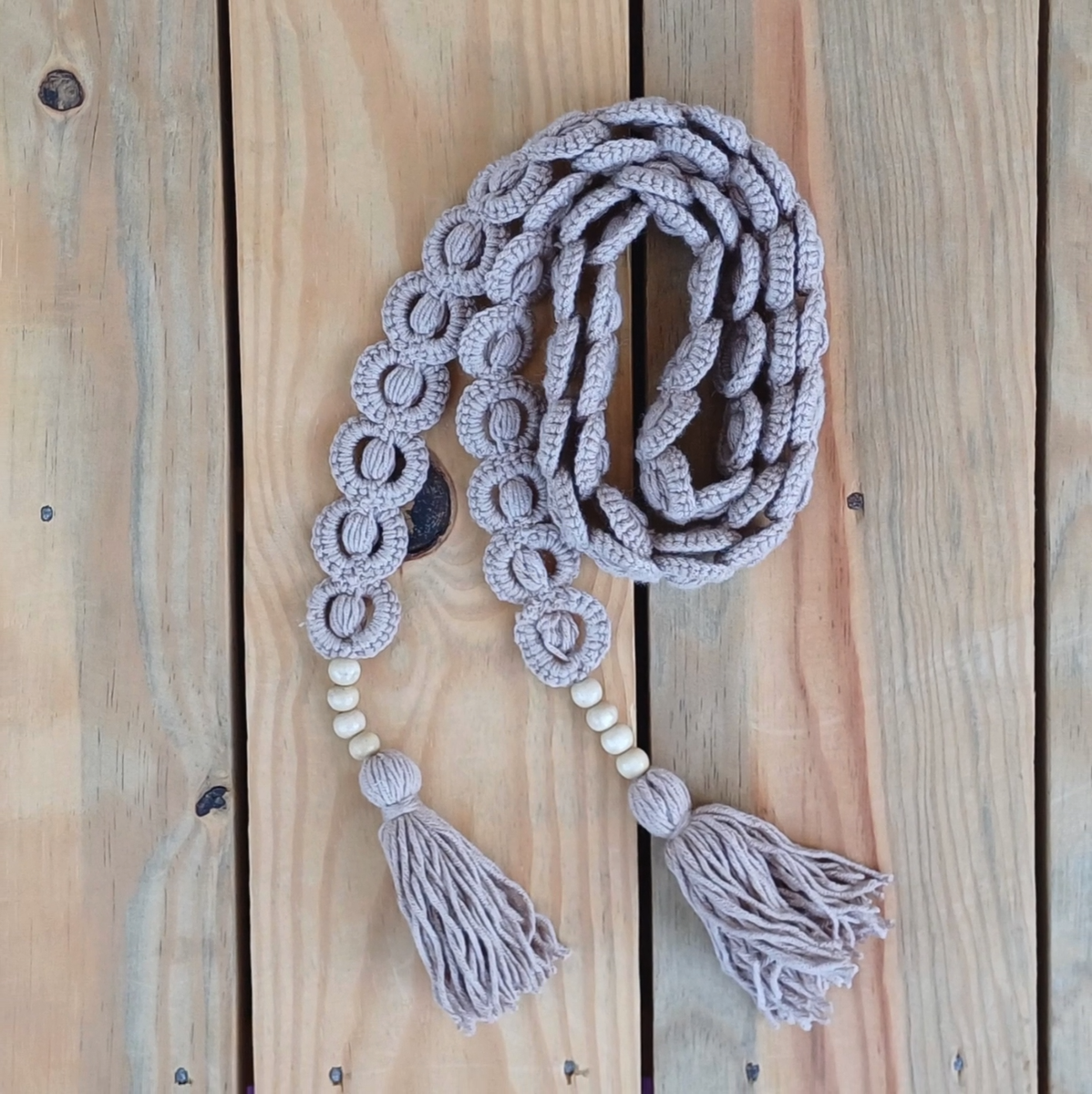 White Crochet Belt Braided Beaded Tie up Tassel Macrame Dress Women Rope  Belt