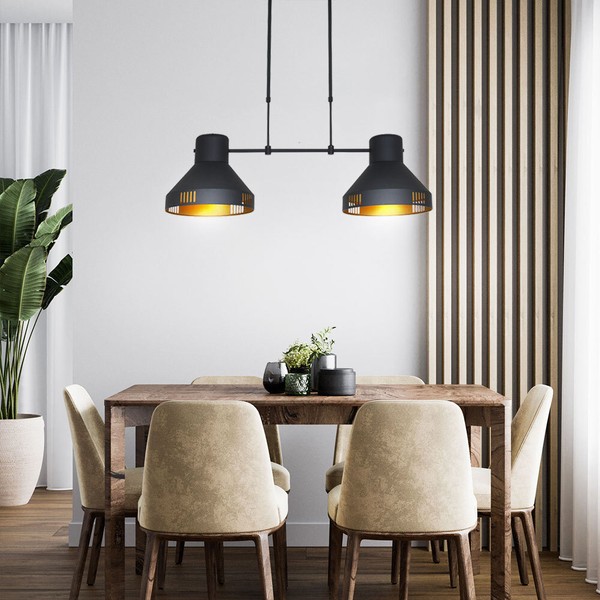 HäNge Leuchte Decken Schlaf Zimmer Schwarz-Gold Lampe Pendel HöHenverstellbar-image