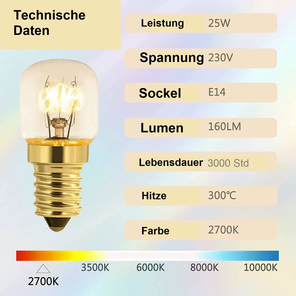 4x Backofenlampe hitzebeständig 25W E14  Backofen Glühbirne Lampe Herd Ofen 25W - Bild 4 von 4