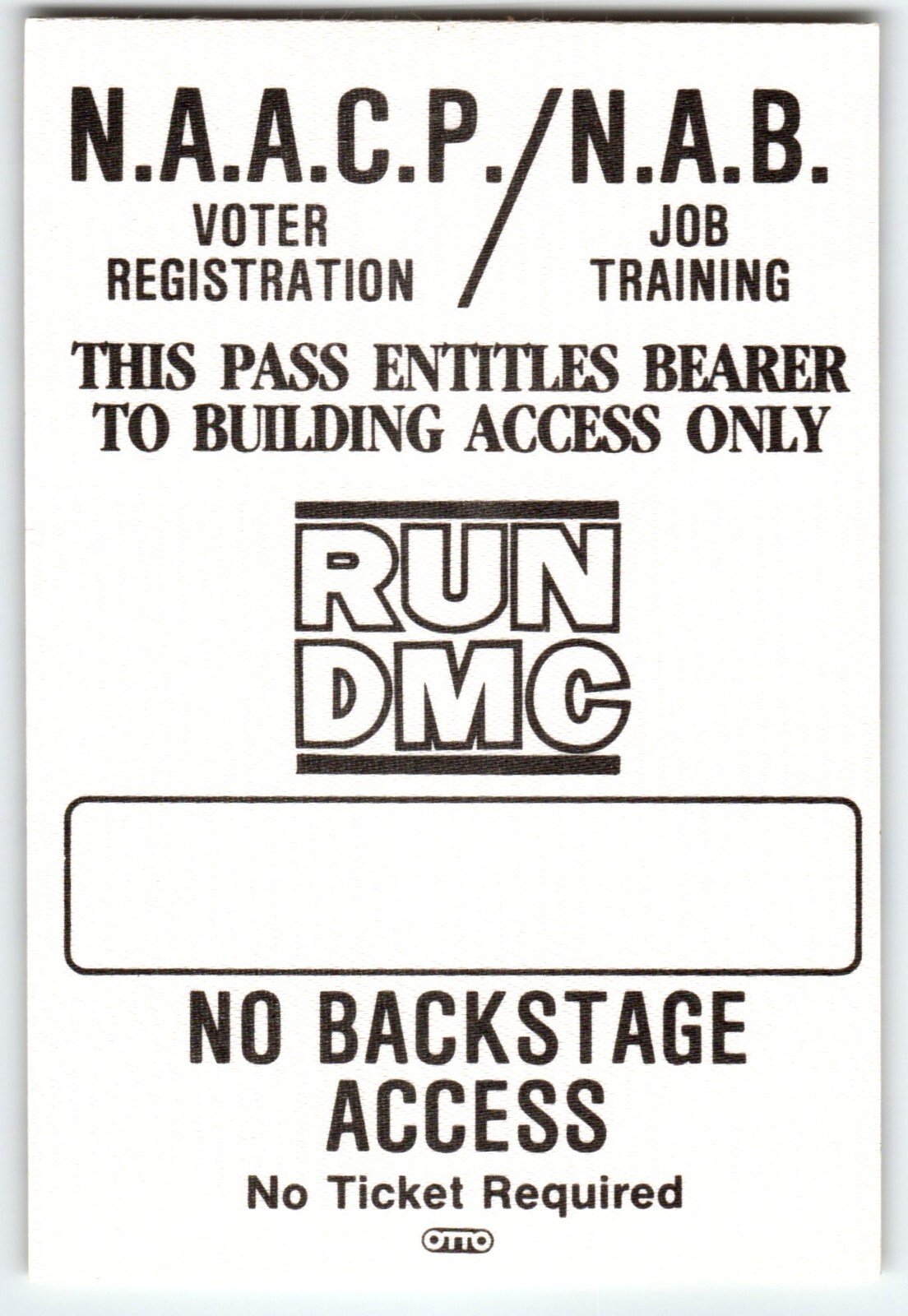 Run DMC No Backstage Access Pass Vintage Original Vintage Cloth Fabric