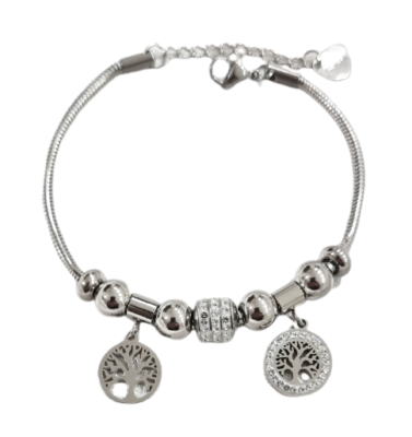 Bracciale Donna Con Pendente Albero Della Vita - Acciaio Inossidabile Regolabile 22 Cm - Con Astuccio
