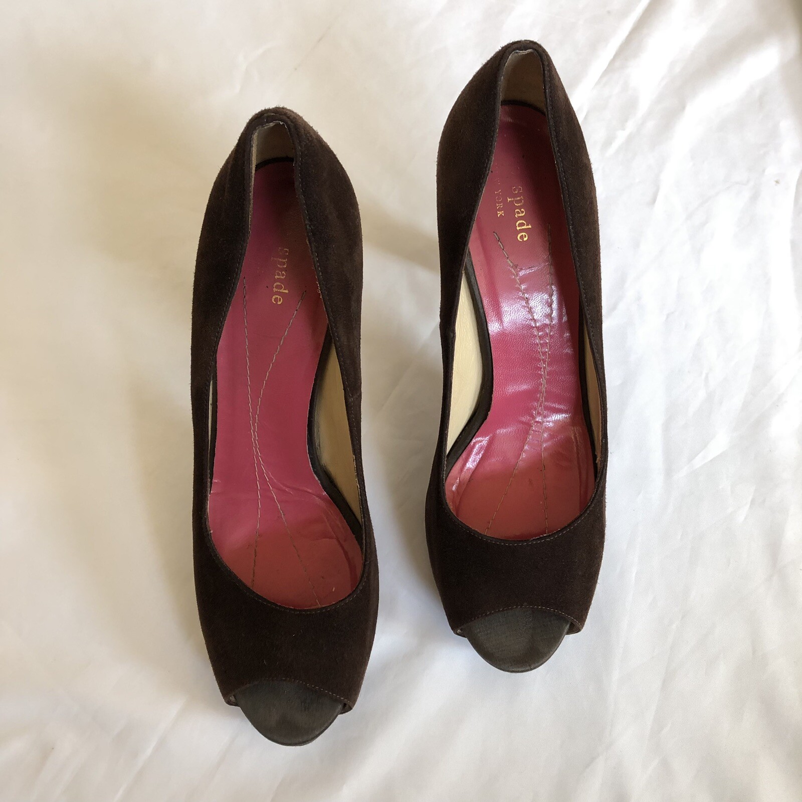 KATE SPADE New York Women Size 7.5B Brown Suede Peep Toe High Heel Pumps-Italy thumbnail 2