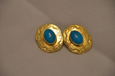 NEZ Turquoise pierced oval earrings set in ''gold wash''  sterling  siver mounting