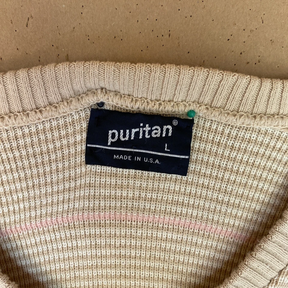 Vintage PURITAN Tan Pink Purple V Neck Pullover SWEATER MEN'S Size L 0087 Foto 2 de 4