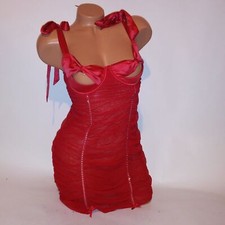 Victoria Secret Lingerie Babydoll Merriwidow Red Rhinestone Bling Bow Peek A Boo