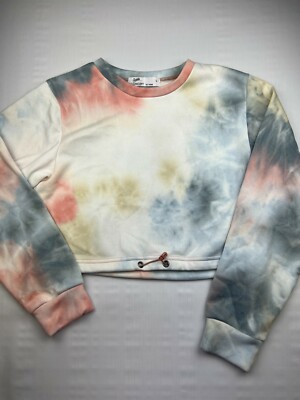 Roma Concept by Rosee Size Large Juniors Tie Dye Cropped Sweatshirt Drawstring 