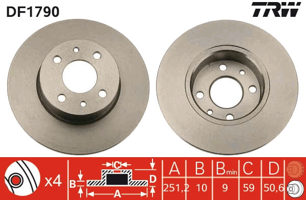 Pack Von 2 - Bremsscheibe DF1790 TRW FüR Fiat Alfa Romeo Lancia-image