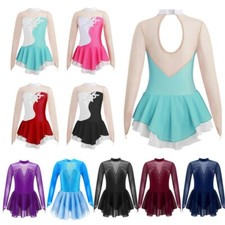 Girls Figure Roller Ice Skating Dress Keyhole Back Leotard Ballerina Dance Dress