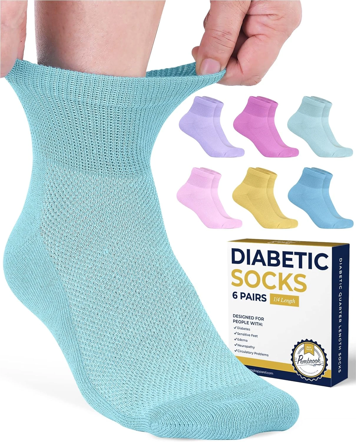 Pembrook Ankle Diabetic Socks 6 Pairs - Wide Non Binding - Large