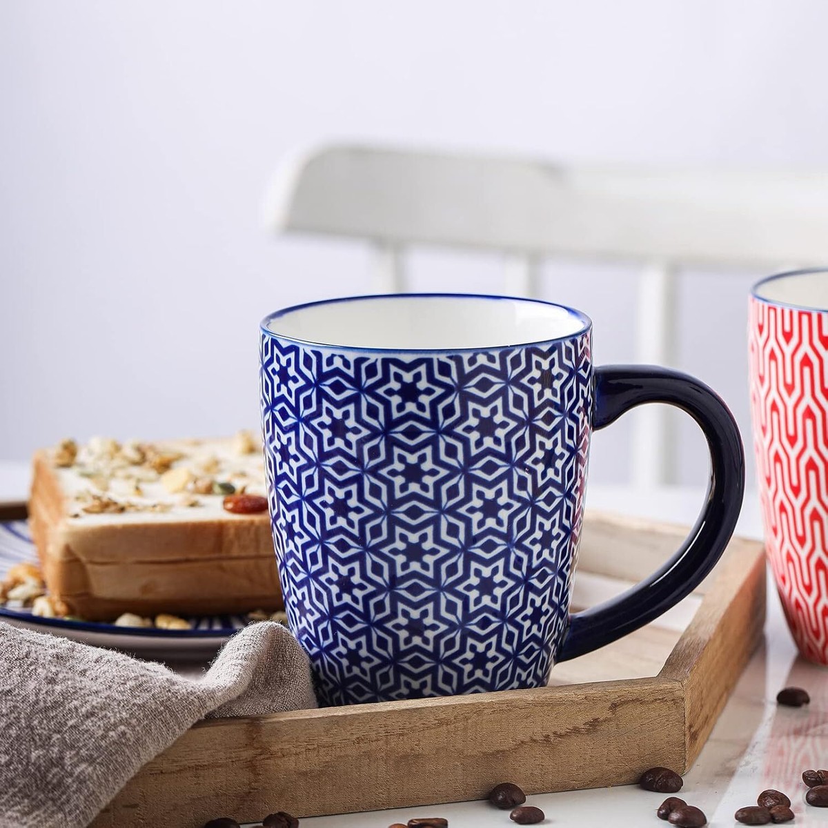 16 oz Porcelain Coffee Mugs Set, Ceramic Tea Cup Pack of 6, Vintage Blue |  eBay