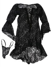 Leg Avenue 242366 Womens Sheer Lace Ruffle Chemise G-String Black One Size