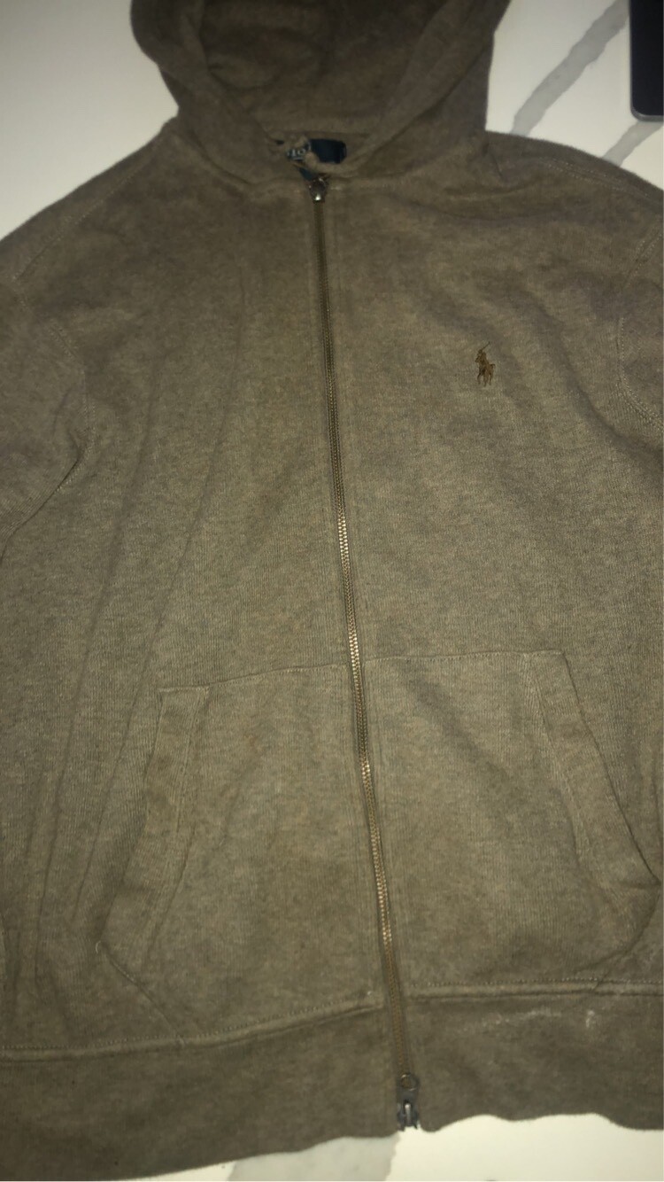 Felpa con cappuccio Ralph Lauren Polo cerniera intera maglione giacca grigio con pony blu M